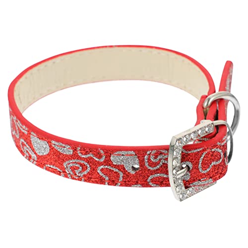 Yardwe Verstellbares PU Hundehalsband Mit Glitzerherzen Und Haustierzubehör Für Kleine Rot S von Yardwe