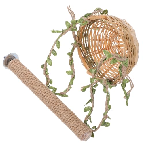 Yardwe Papagei Schaukel Ständer Vogel Sitzstange Spielzeug Set Mit Seegras Gewebtes Nest Für Sittich Nymphensittich Käfig Zubehör von Yardwe