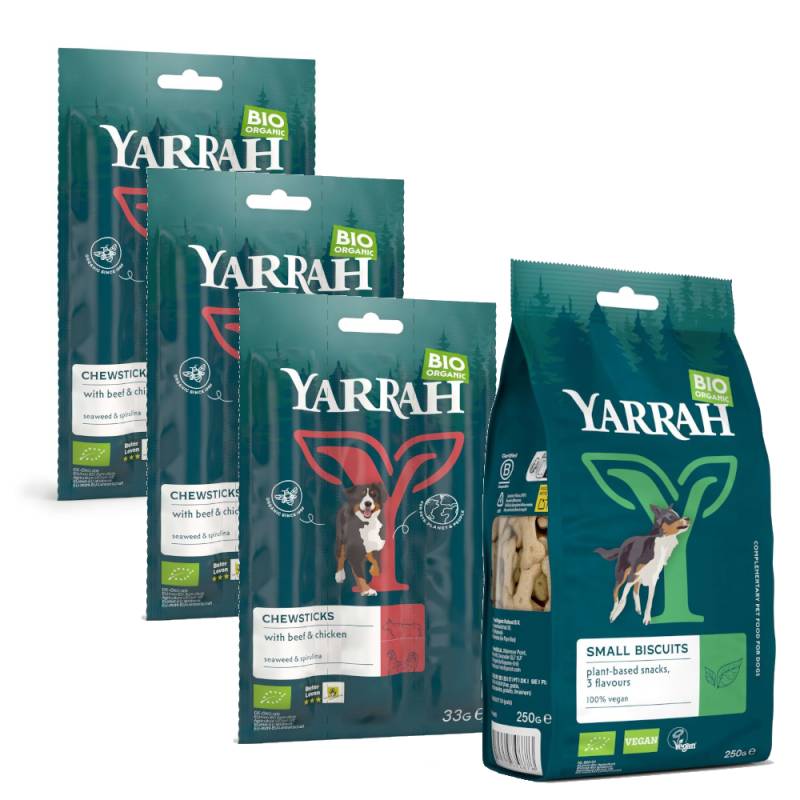 Mixpaket: 2 x Sorten Yarrah Bio Leckerlis testen - 250 g Keks + 3 x 33 g Kausticks von Yarrah