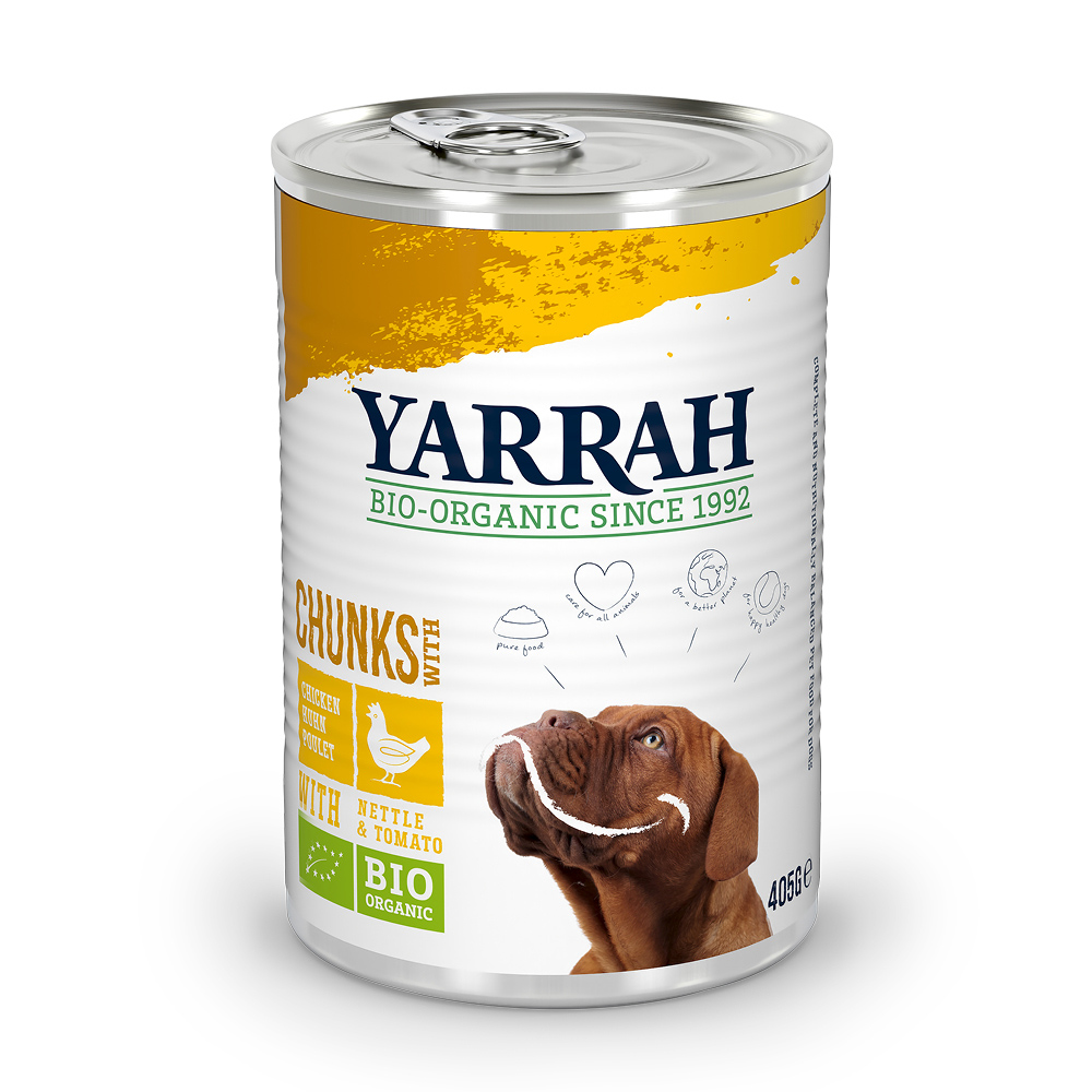 Sparpaket 12 x 400 g bzw. 405 g Yarrah Bio - Bio-Huhn mit Bio-Brennnessel & Bio-Tomate von Yarrah