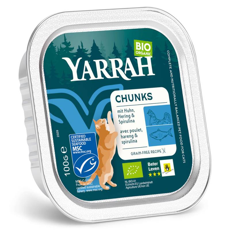 Sparpaket Yarrah Bio 12  x 100 g - Bröckchen: Fisch mit Bio-Spirulina von Yarrah