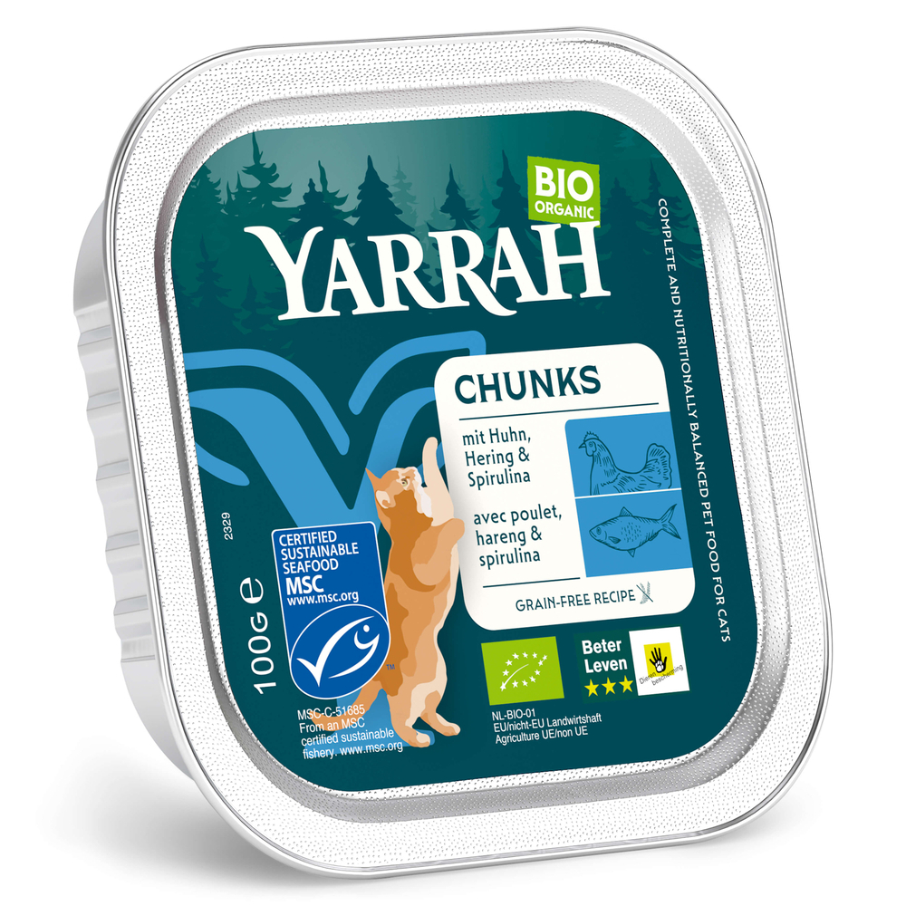 Sparpaket Yarrah Bio 48 x 100 g - Bröckchen: Fisch mit Bio-Spirulina von Yarrah