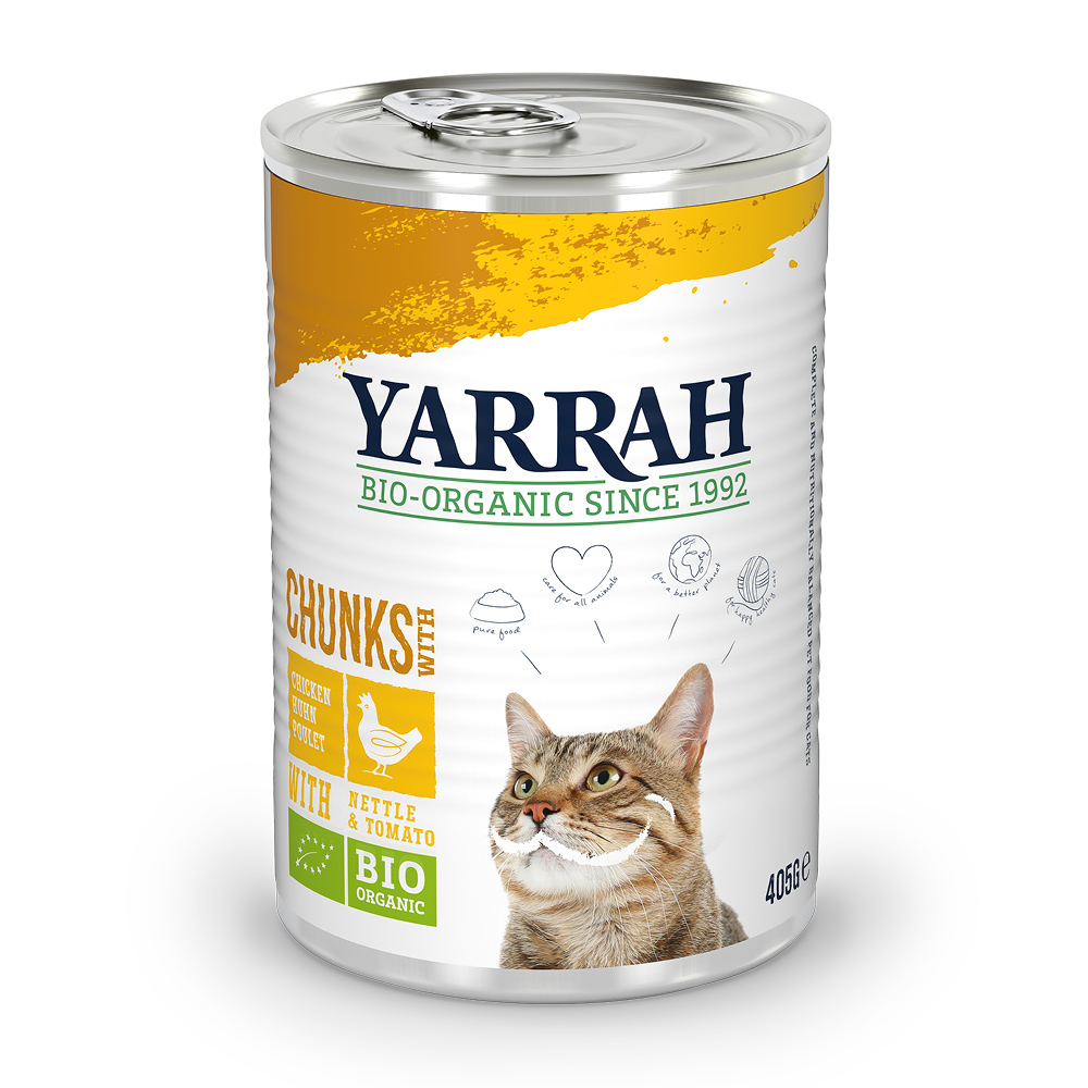 Sparpaket Yarrah Bio Chunks 12 x 405 g - Bio Huhn mit Bio Brennnesseln & Bio Tomate in Soße von Yarrah