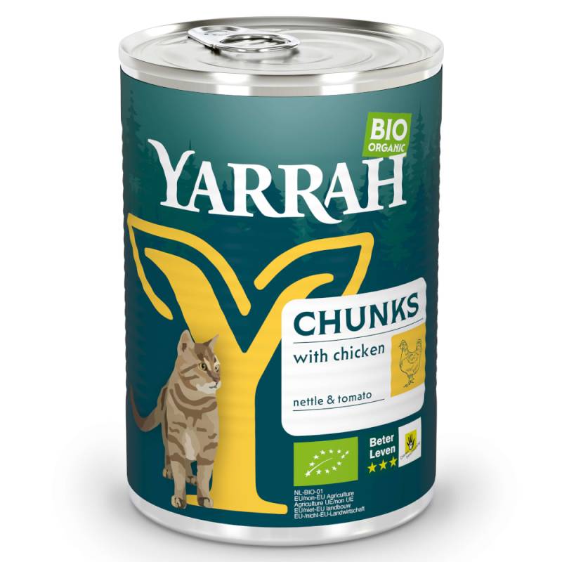 Sparpaket Yarrah Bio Chunks 12 x 405 g - Bio Huhn mit Bio Brennnesseln & Bio Tomate in Soße von Yarrah