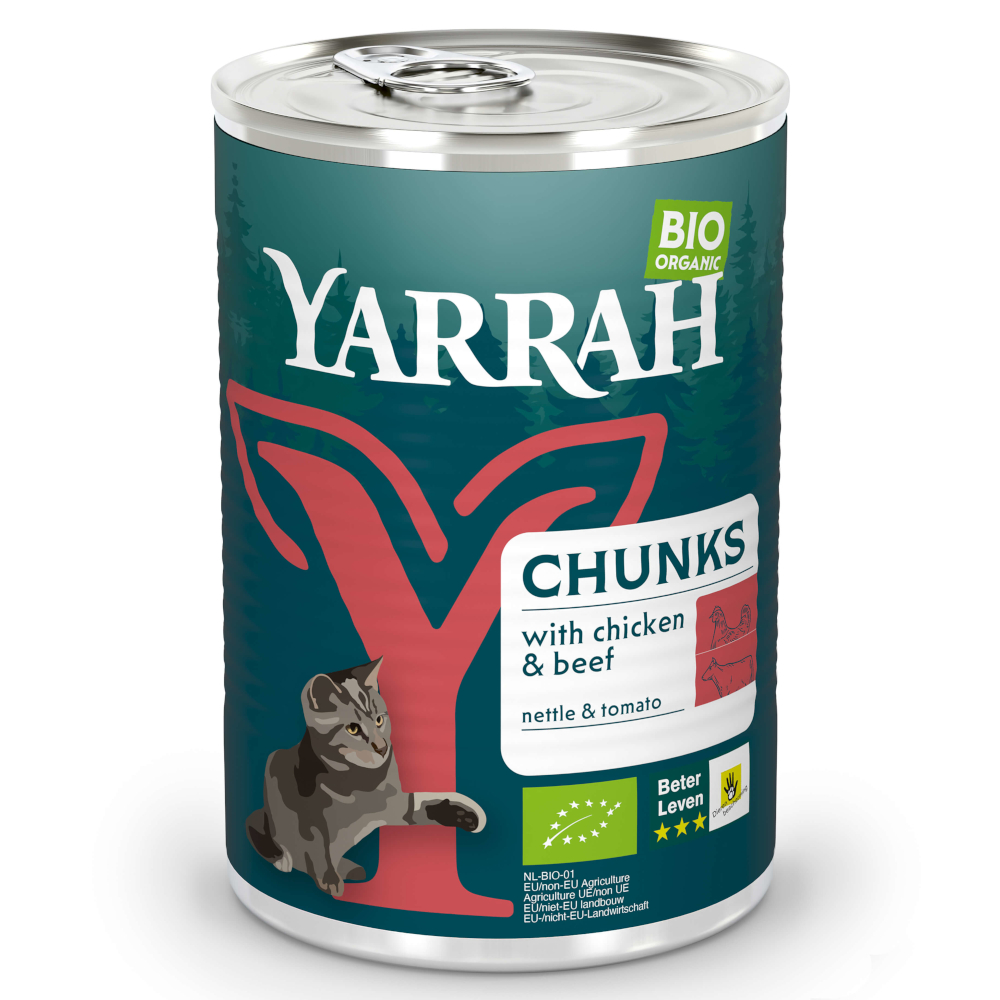 Sparpaket Yarrah Bio Chunks 12 x 405 g - Bio Huhn & Bio Rind mit Bio Brennnesseln & Bio Tomaten von Yarrah