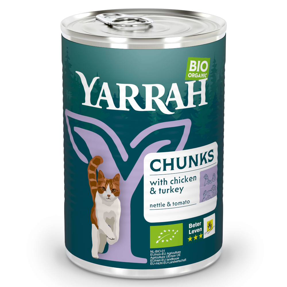 Sparpaket Yarrah Bio Chunks 12 x 405 g - Bio Huhn & Bio Truthahn mit Bio Brennnesseln & Bio Tomaten von Yarrah