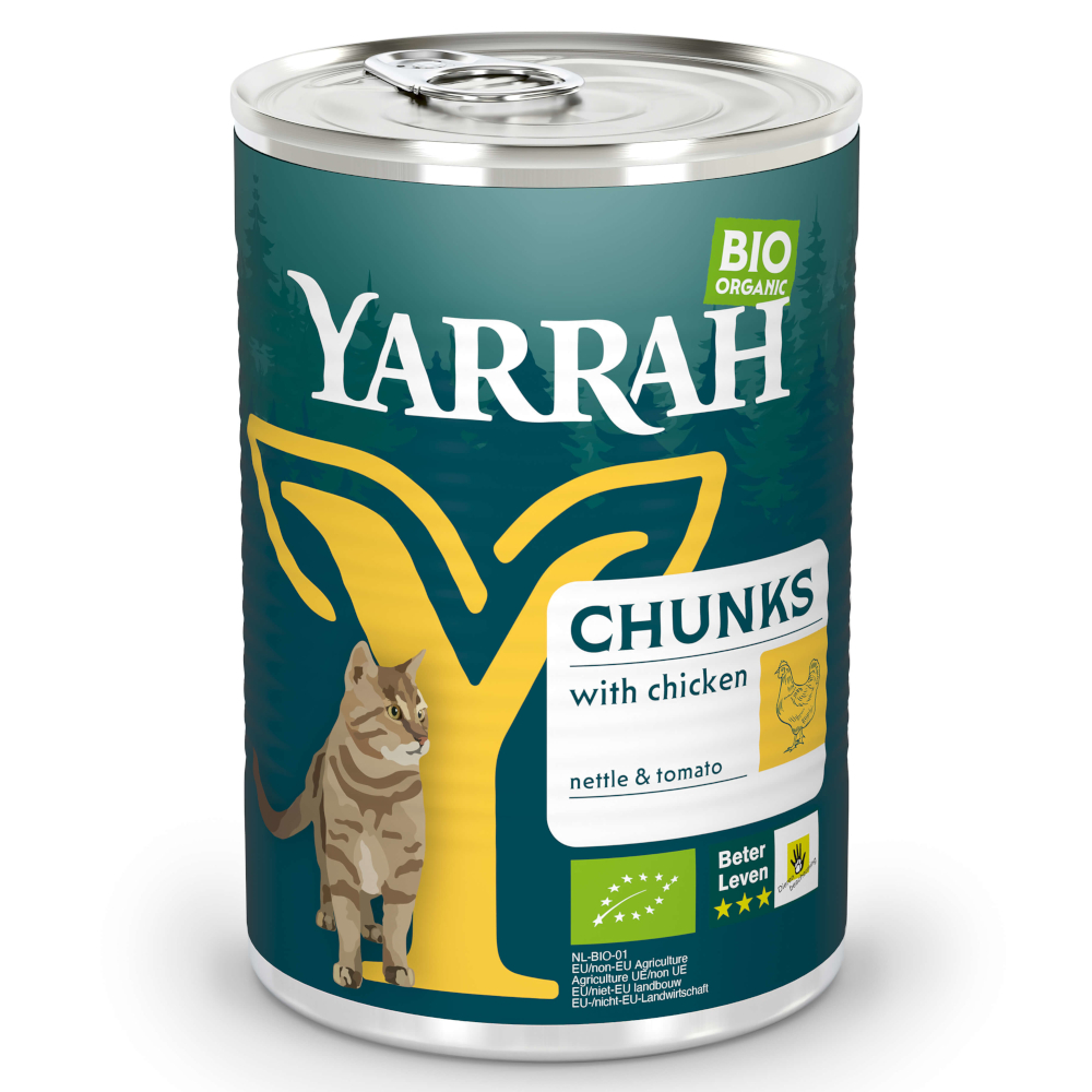 Sparpaket Yarrah Bio Chunks 12 x 405 g - Mix Bio Huhn + Bio Truthahn/Bio Huhn von Yarrah