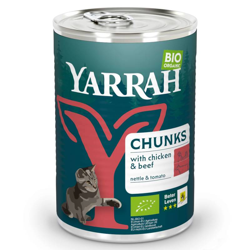 Sparpaket Yarrah Bio Chunks 24 x 405 g - Bio-Huhn & Bio-Rind mit Bio-Brennnesseln & Bio-Tomaten von Yarrah