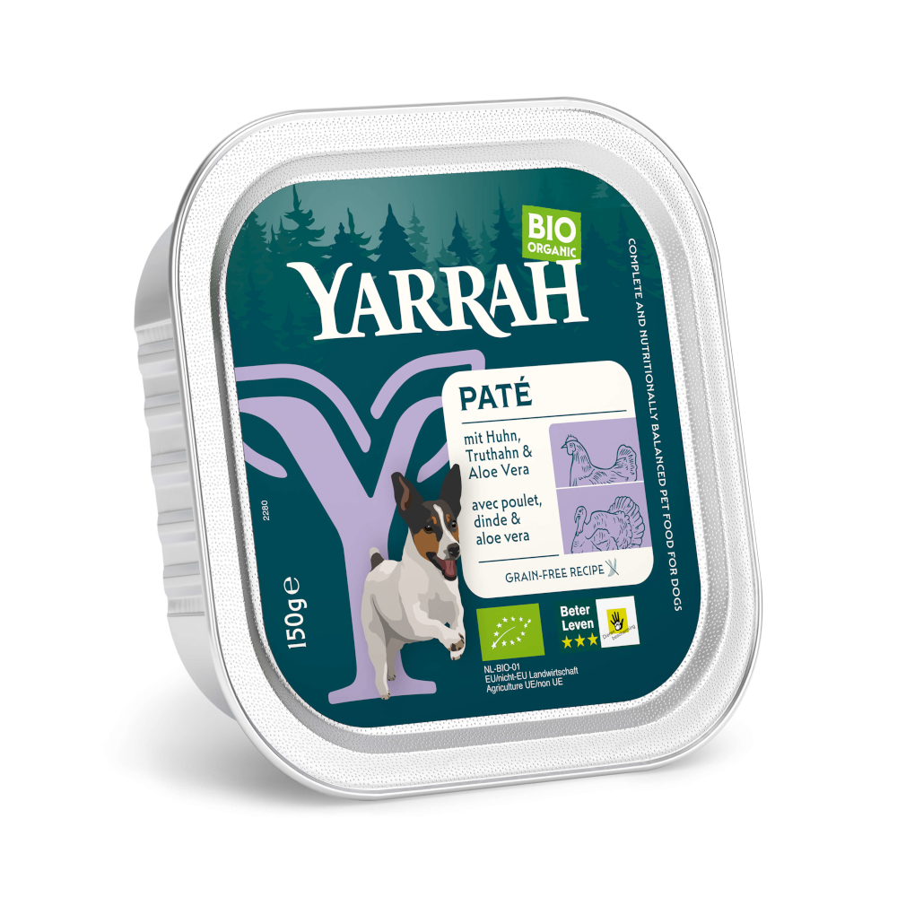 Sparpaket Yarrah Bio Schalen 36 x 150 g - Paté Bio Truthahn mit Bio Aloe Vera von Yarrah