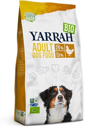 YARRAH Adult Nahrhaftes Bio-Trockenfutter für Hunde – für alle Erwachsenen Hunde | Exquisite Biologische Hundebrocken mit Huhn, 15kg | 100% biologisch & frei von künstlichen Zusätzen von Yarrah