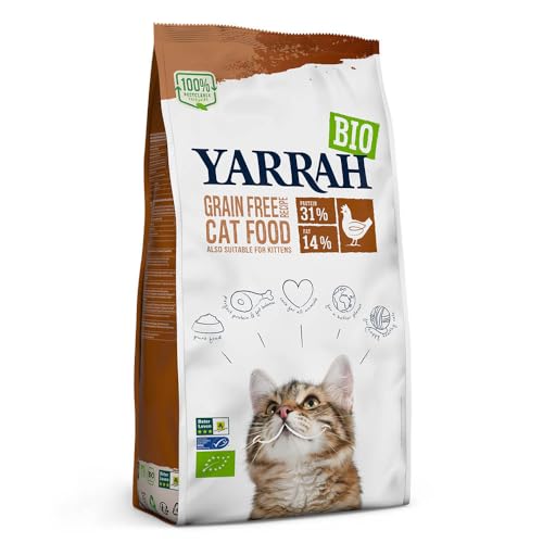 Yarrah Bio Katzenfutter trocken | getreidefrei | Hochwertiges Premium Trockenfutter für Katzen | Hoher Nährstoffanteil | Futter für Katzen jeden Alters mit Bio-Huhn und MSC Fisch, 6kg von Yarrah