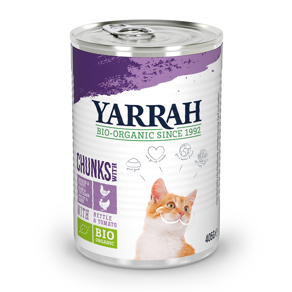 Yarrah Bio Chunks 1 x 405 g - Bio Huhn & Bio Truthahn mit Bio Brennnesseln & Bio Tomaten von Yarrah