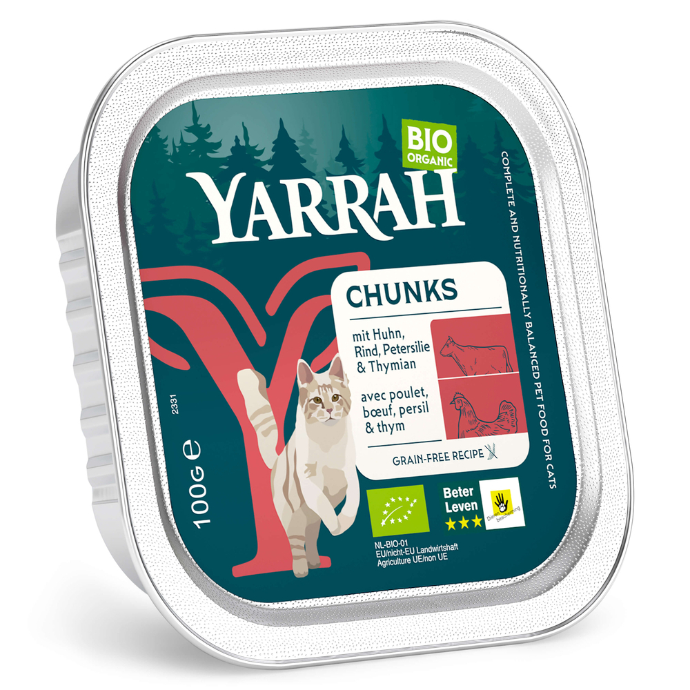 Yarrah Bio Chunks 16 x 100 g - Bio-Huhn & Bio-Rind mit Bio-Petersilie & Bio-Thymian von Yarrah