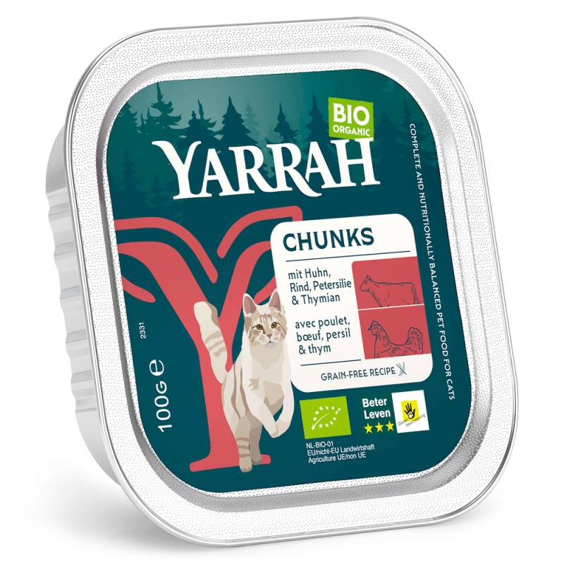 Yarrah Bio Chunks 16 x 100 g - Bio-Huhn & Bio-Rind mit Bio-Petersilie & Bio-Thymian von Yarrah