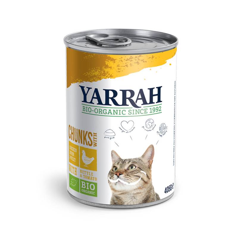 Yarrah Bio Chunks Katzenfutter - Dosen - Huhn mit Brennnessel und Tomate - 12 x 405 g von Yarrah