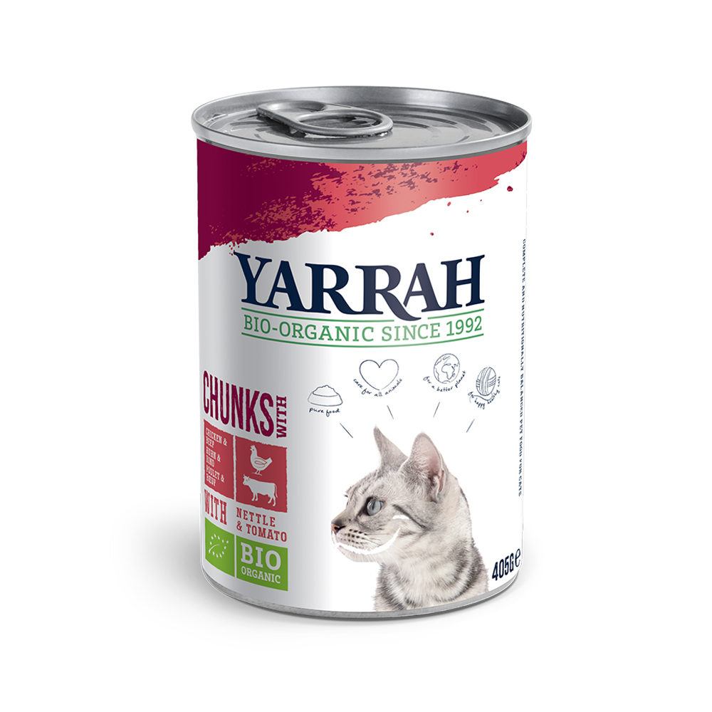 Yarrah Bio Chunks Katzenfutter - Dosen - Huhn & Rind mit Brennnessel & Tomate - 12 x 405 g von Yarrah