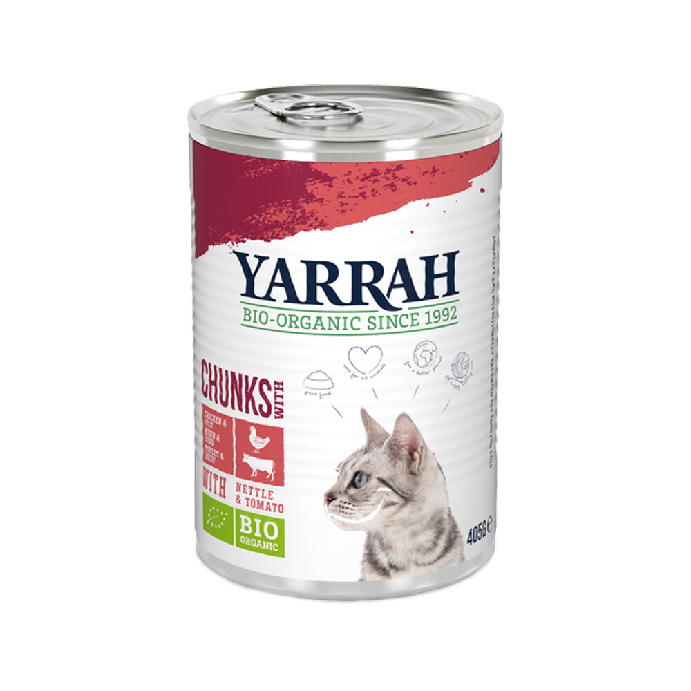 Yarrah Bio Chunks Katzenfutter - Dosen - Huhn & Rind mit Brennnessel & Tomate - 12 x 405 g von Yarrah