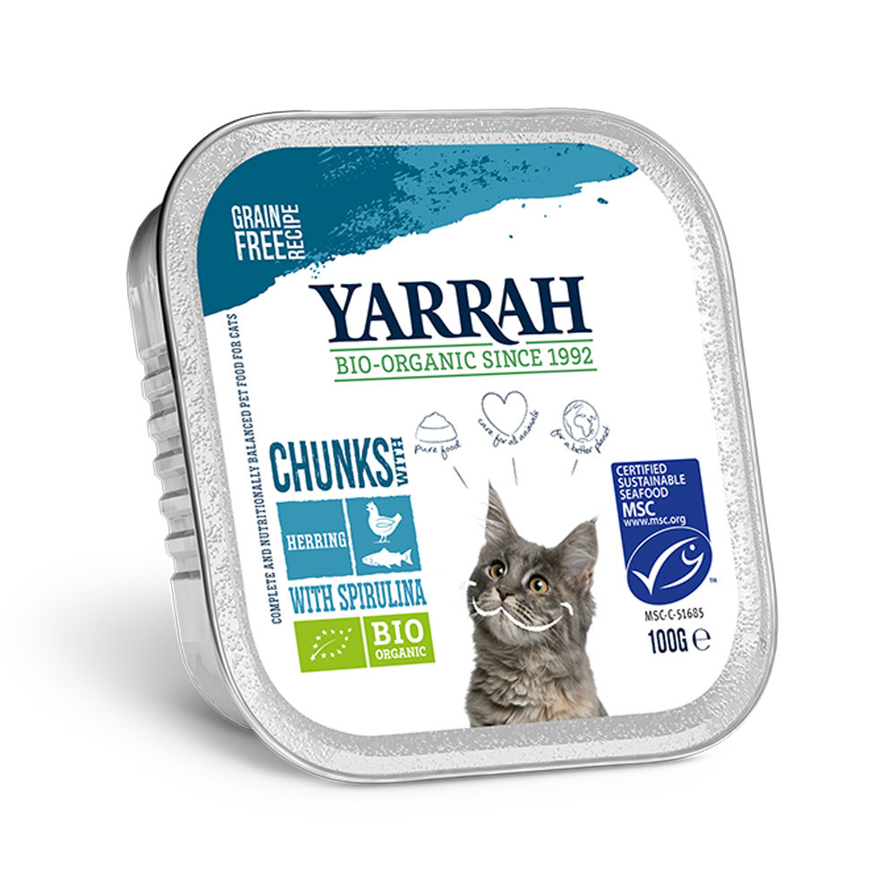 Yarrah Bio Chunks Katzenfutter - Schälchen - Huhn und Fish mit Spirulina - 16 x 100 g von Yarrah