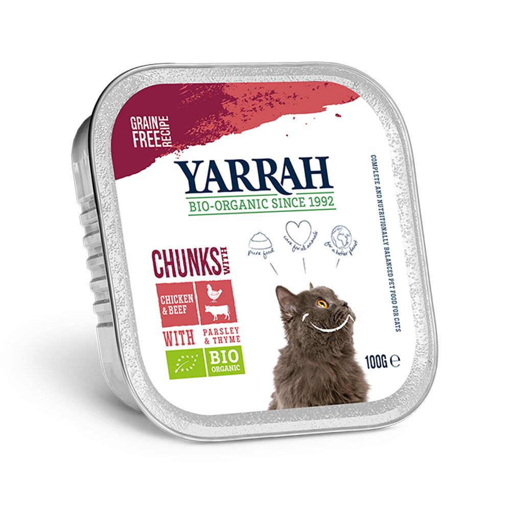Yarrah Bio Chunks Katzenfutter - Schälchen - Huhn & Rind mit Petersilie und Thymian - 16 x 100 g von Yarrah