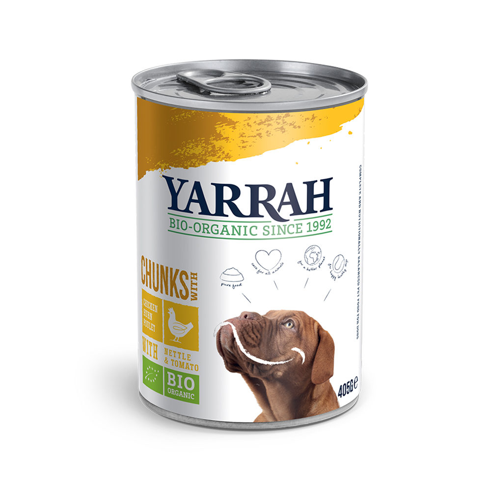Yarrah Bio Chunks in Soße Hundefutter - Dosen - Huhn mit Brennnessel & Tomate - 12 x 405 g von Yarrah