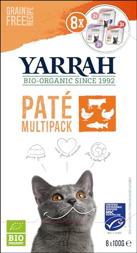 Yarrah Bio Katze Schalen Multipack Pastete getreidefrei gemischt (Rind/Huhn & Truthahn/Lachs (MSC) von Yarrah