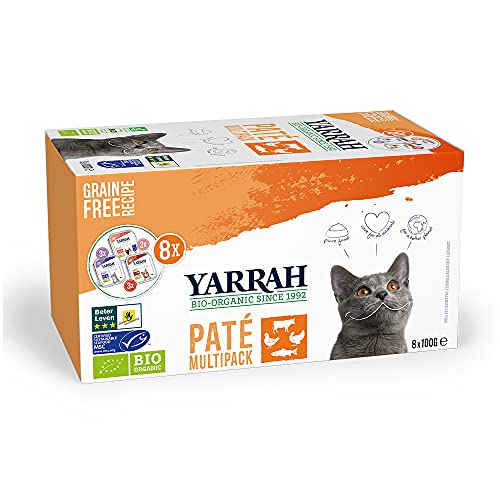 Yarrah Bio Katze Schalen Multipack Pastete getreidefrei gemischt (Rind/Huhn & Truthahn/Lachs (MSC) von Yarrah