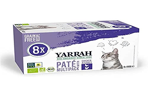 Yarrah Biologisches Trockenfutter für Katzen Multipack Pastete - 8 x 100 g - Huhn und Truthahn - ohne Getreide von Yarrah