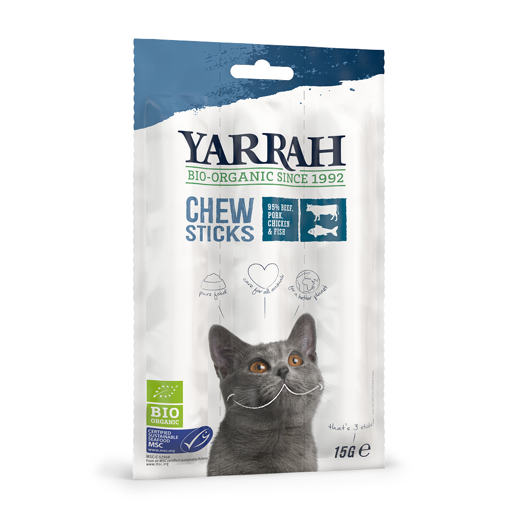 Yarrah Bio Katzensnack Kaustangen mit Fisch - Sparpaket 18 Stück (90 g) von Yarrah