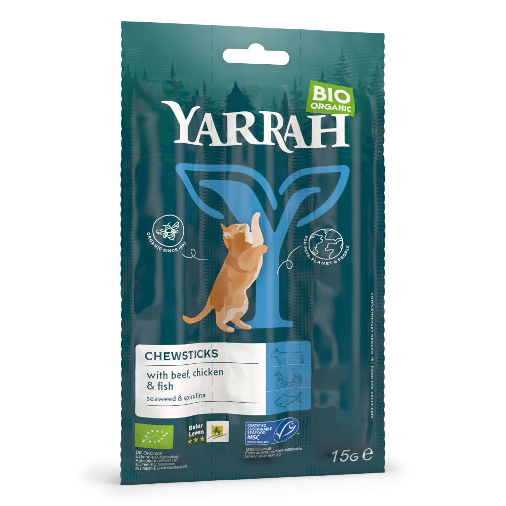 Yarrah Bio Kaustangen mit Bio-Rind, Bio-Huhn & Fisch - 3 Stück (15 g) von Yarrah