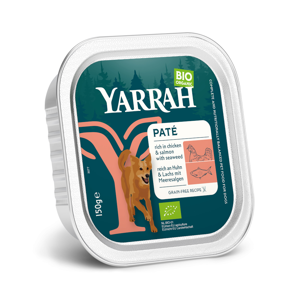 Yarrah Bio Paté 12 x 150 g - Bio-Huhn mit Bio-Lachs & Bio-Meeresalgen von Yarrah