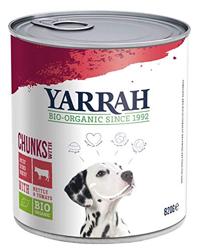 Yarrah Bröckchen Huhn, Rind, Brennessel, Tomate 820 g Bio Hundefutter, 6er Pack (6 x 0.82 kg) von Yarrah