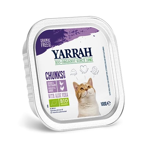 Yarrah Bröckchen Huhn Truthahn 100g Bio Katzenfutter, 16er Pack (16 x 0.1 kg) von Yarrah