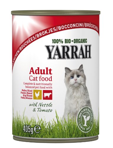 Yarrah Bröckchen Huhn und Rind 405g Bio Katzenfutter, 6er Pack (6 x 0.405 kg) von Yarrah