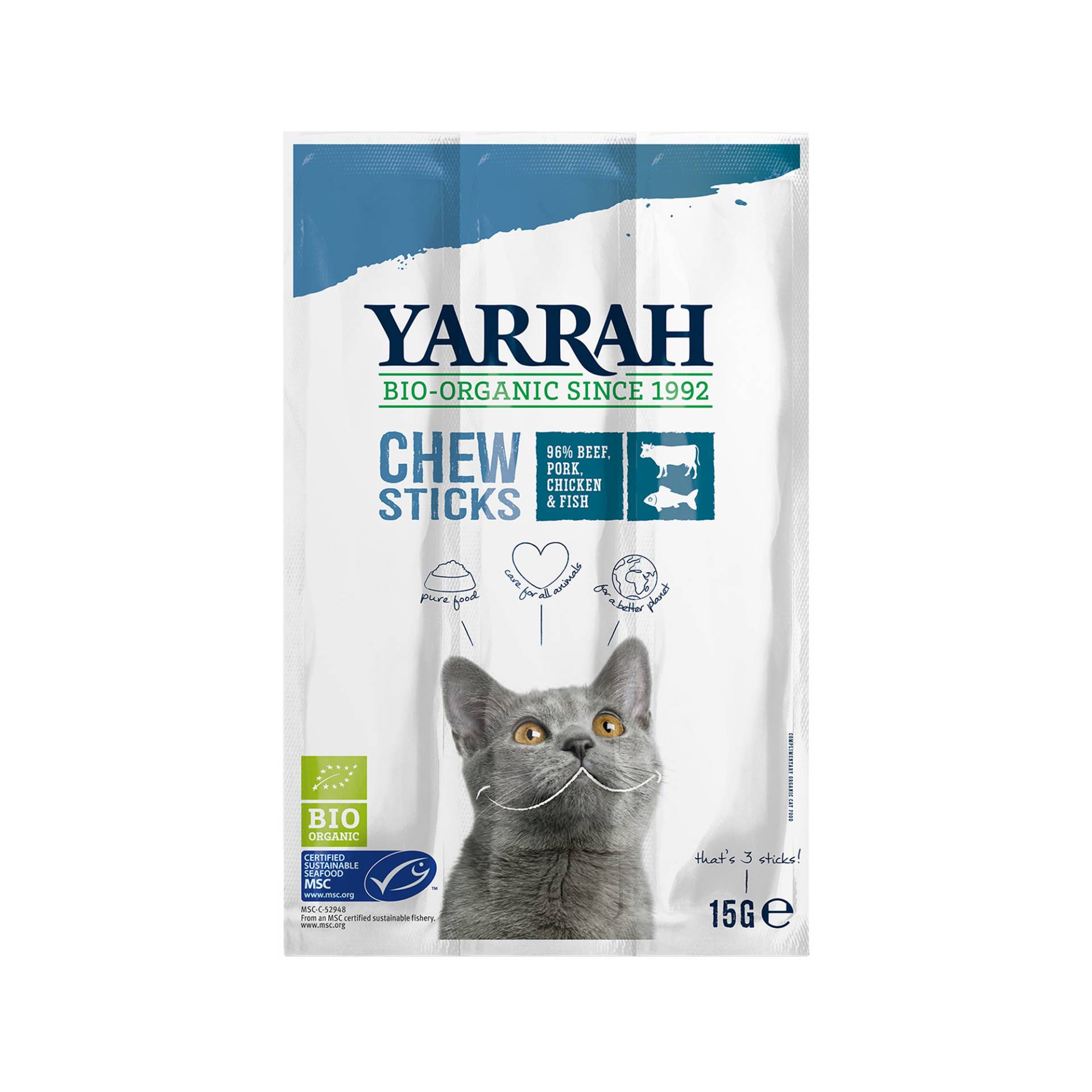 Yarrah Chew Stick Bio Cat - Beef & Fish - 25 x 15 g von Yarrah