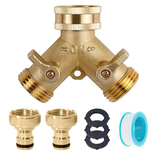 2 Wege Wasserhahn Y Verteiler 3/4 Zoll, Wasseranschluss Verteiler, Messing Splitter mit Separatem Schalter, Wasserhahn Waschmaschine Abfluss Adapter für Haus Garten Geräte Bewässerungs von Yarteim