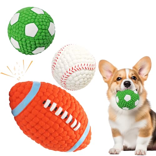 Hundeball Unzerstörbar, 3 Stück Hundespielzeug Ball, Latex Hunde Spielzeug Fußball Tennisbälle Rugbyball Interaktive Hundebälle für Aggressive Kauer, Hunde Ball für Große, Mittelgroße, Kleine Hunde von Yarteim