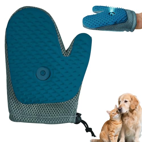 Tierhaarentferner Handschuh mit Spray, Fingerlos Handschuh Tierhaar Pet Hair Remover, Antistatisch und Fliegende Haare, Katzenhaarentferner, Effizienter Massage und Hundehaare Entfernen (Blau) von Yarteim