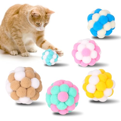 Yasdyri Katzenspielzeug Bälle mit Glöckchen 6 Stück Interaktives Katzenspielzeug Ball Soft Katzenbälle Filzbälle Katze für Innen Spielen Kauen Kratzen von Yasdyri