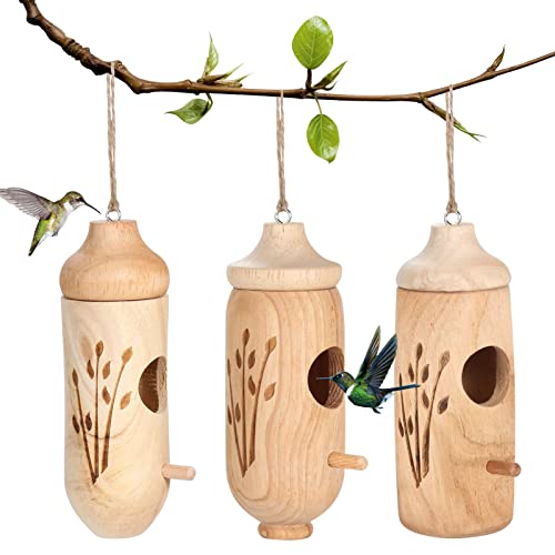 Kolibri-Haus, Holz-Kolibri-Häuser zum Aufhängen im Freien, zum Nisten, Kolibri-Schaukeln, Vogelhäuser für Garten, Fenster, Outdoor, Zuhause, 3 Stück von Yatihugy