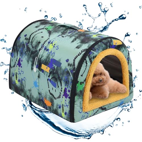 Hundehütte für den Innenbereich, Spritzwassergeschütztes, waschbares Haustierhöhlenbett mit Griff - Haustiermöbel mit Abnehmbarer, Flauschiger Matte für kleine bis mittelgroße Katzen und Hunde von Yatlouba