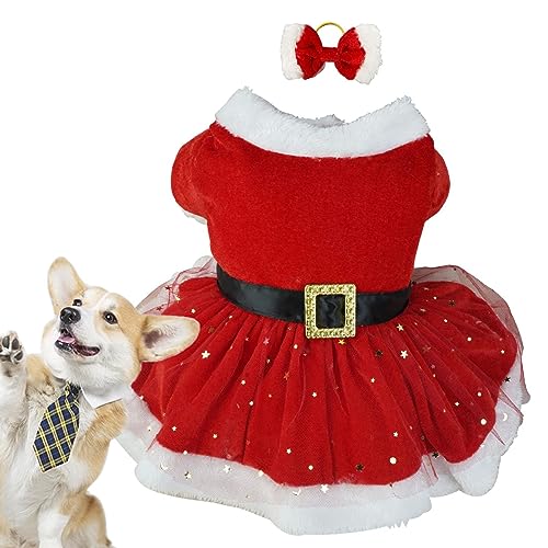 Yatlouba Haustier-Weihnachtsoutfit, Glänzender Netz-Weihnachtsmann-Haustierkleidungs-Baumwollrock, Weihnachtsoutfit für Hunde und Katzen,Hundeoutfit für kleine mittelgroße Hunde und Katzen von Yatlouba