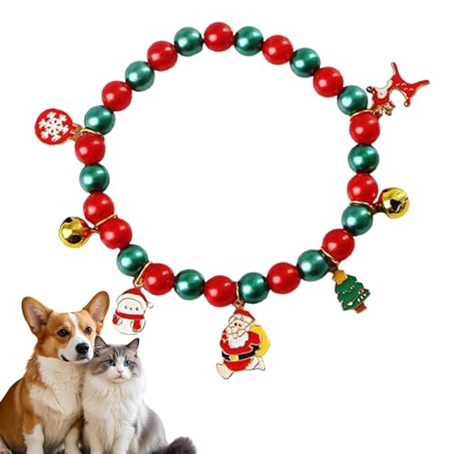 Yaztauho Christmas Cat Halsband, Weiblich Welpen Halskette, Halsband mit Schleife Glocke und Santa Weihnachtsbaum Schneeflocken Elch Anhänger Festtag Zubehör für Kleine Hunde Mädchen Junge von Yaztauho