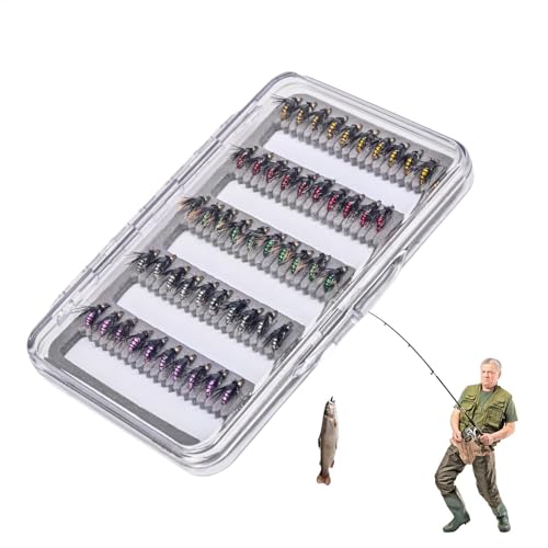 Yaztauho Fischerköderset, Fliegenfischköder | 50x künstliche Fischereiköder mit Aufbewahrungsfall | Fly Hook, tragbare Forellen -Jig für Männer, Accessoires im Freien Aktivitäten im Freien von Yaztauho