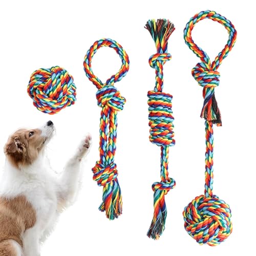 Yaztauho Hundeseilspielzeug für große Hunde, Hundeschleppseil, Seilschlepper - 4er-Set buntes Baumwollseil-Schlepperspielzeug für Hunde, unzerstörbares Hundeseilspielzeug mit Knoten, Yaztauho Hundeseilspielzeug für große Hunde, Hundeschleppseil, Seilschlepper - 4er-Set buntes Baumwollseil-Schlepperspielzeug für Hunde, unzerstörbares Hundeseilspielzeug mit Knoten, von Yaztauho