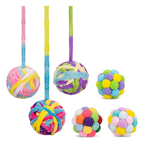 Ycagrain Spielzeugball, Wollgarnbälle mit Glocke und flauschigen Bällen, interaktives Spielzeug für Indoor-Katzen und Kätzchen, 6 Stück von Ycagrain