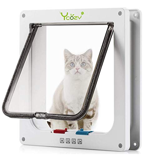 Ycozy Groß Katzentür Außengröße 25.2 x 23.7cm 4 Wege Verriegelung Indoor Haustier Tür für Innen Außen Tür Wand Fenster, Wetterfeste Katzenklappe für Kätzchen & Hunde Leicht zu Installieren von Ycozy