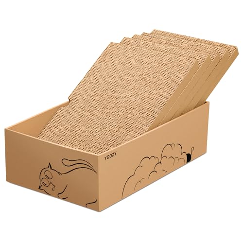 Ycozy Kratzbrett Katze, Katzenkratzbox mit 5 Kratzbrettern, Katzenmöbel mit Hochwertiger Karton, Widerstandsfähig Kratzpads Doppelseitige Kratzpappe für Katzen von Ycozy