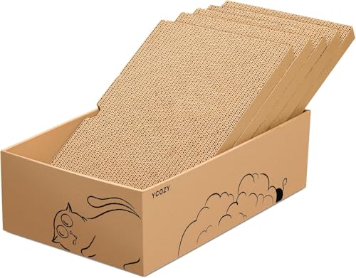 Ycozy Kratzbrett Katze, Katzenkratzbox mit 5 Kratzbrettern, Katzenmöbel mit Hochwertiger Karton, Widerstandsfähig Kratzpads Doppelseitige Kratzpappe für Katzen von Ycozy