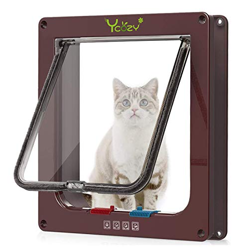 Ycozy Mittel Katzentür Außengröße 19.7 x 19cm 4 Wege Verriegelung Indoor Haustier Tür für Innen Außen Tür Wand Fenster, Wetterfeste Katzenklappe für Kätzchen & Hunde Leicht zu Installieren von Ycozy