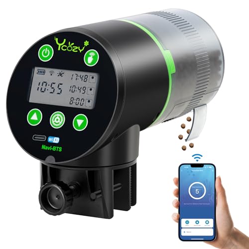 Ycozy WiFi Futterautomat Aquarium Smarter Futterautomat zur Steuerung mit USB-Ladekabel Gesteuerter Timer Fischfutterspender mit LCD Display für Aquarium| Navi-BTS von Ycozy